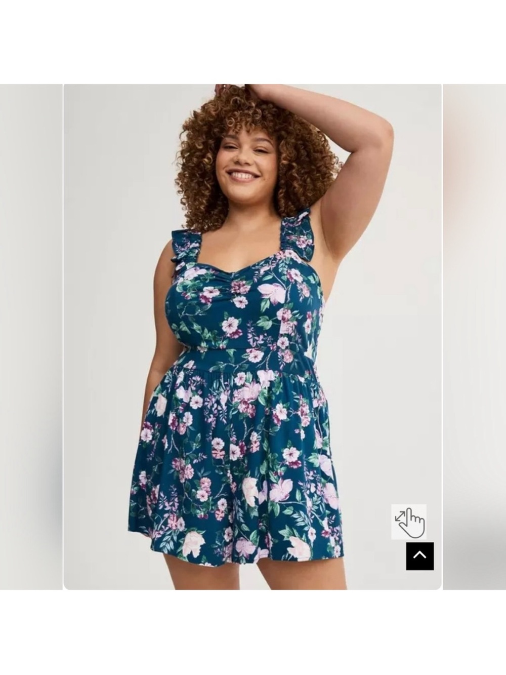 Torrid Teal Floral Ruffle-Strap Romper with Pockets 1X
